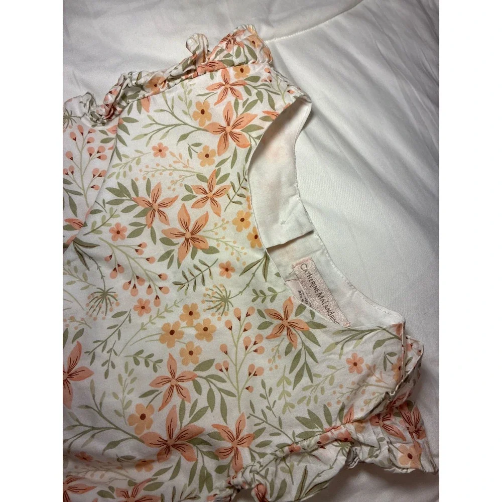 Catherine Malandrino Girls Floral Ruffle Sleeve Dress Size 5T Peach Green White